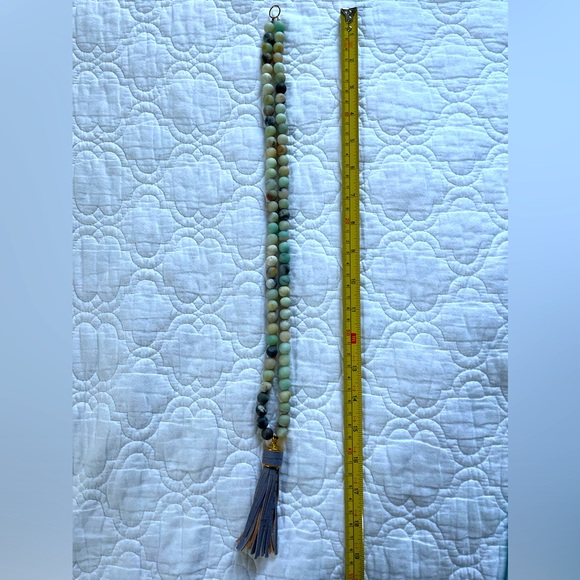 Bead and leather tassel long necklace - Picture 2 of 3